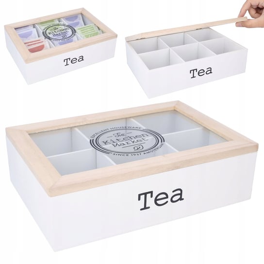 Drewniane pudełko na herbatę organizer 6 miejsc Nice Stuff