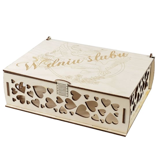 Drewniane pudełko na prezent ślubny z grawerem Manufaktura Graweru