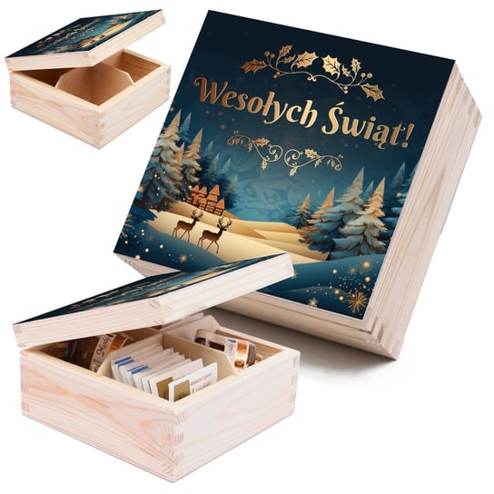 Drewniane Pudełko Na Prezent Z Motywem Świątecznym Herbaciarka Drewniana Inna marka