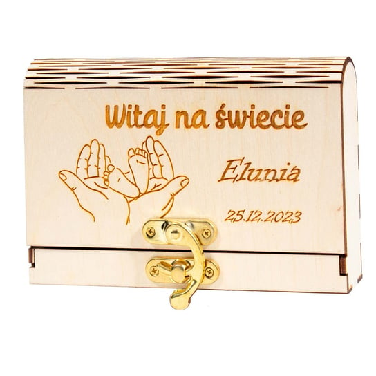Drewniane pudełko na zdjęcia Jasny brąz (sekwoja) Złoty jasny 15 cm x 21 cm Manufaktura Graweru
