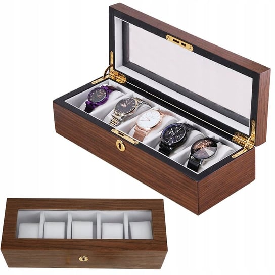 Drewniane Pudełko Premium Na 5 Zegarków Okienko Lilienne