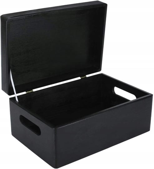 Drewniane pudełko skrzynka z wiekiem i uchwytami, 30x20x14 cm, czarne, do decoupage dokumentów zabawek narzędzi Creative Deco