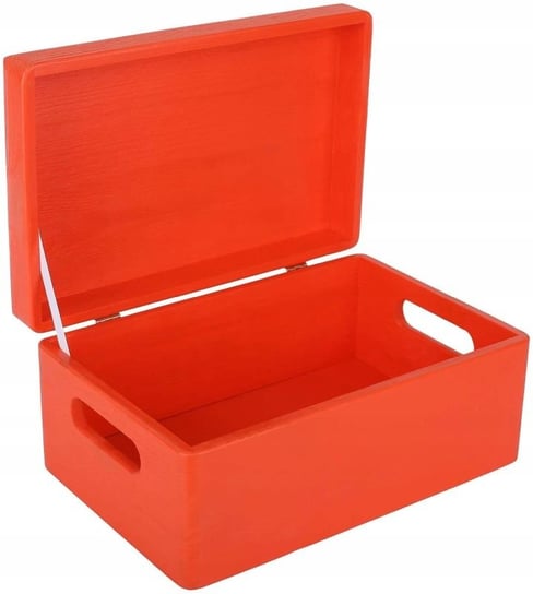 Drewniane pudełko skrzynka z wiekiem i uchwytami, 30x20x14 cm, czerwone, do decoupage dokumentów zabawek narzędzi Creative Deco