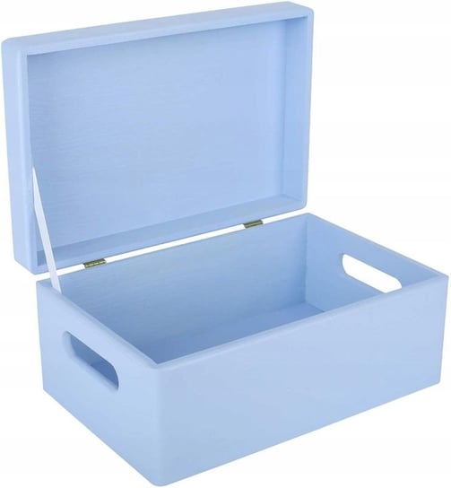 Drewniane pudełko skrzynka z wiekiem i uchwytami, 30x20x14 cm, niebieskie, do decoupage dokumentów zabawek narzędzi Creative Deco