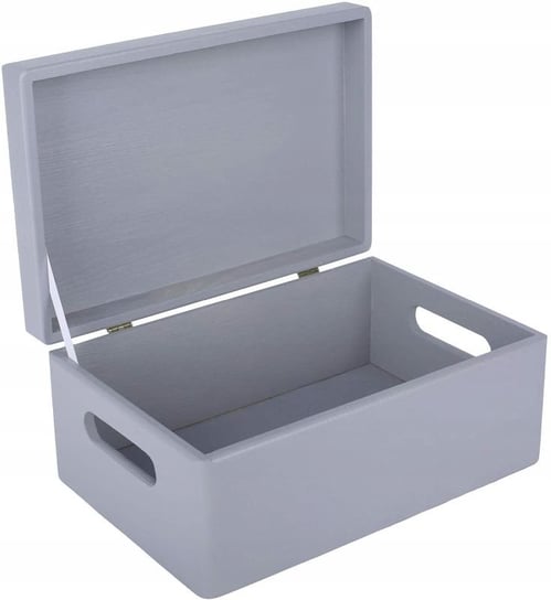 Drewniane pudełko skrzynka z wiekiem i uchwytami, 30x20x14 cm, szare, do decoupage dokumentów zabawek narzędzi Creative Deco