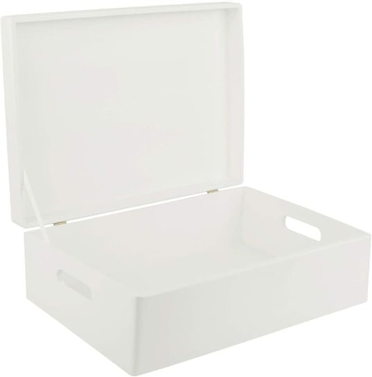 Drewniane pudełko skrzynka z wiekiem i uchwytami, 40x30x14 cm, białe, do decoupage dokumentów zabawek narzędzi Creative Deco