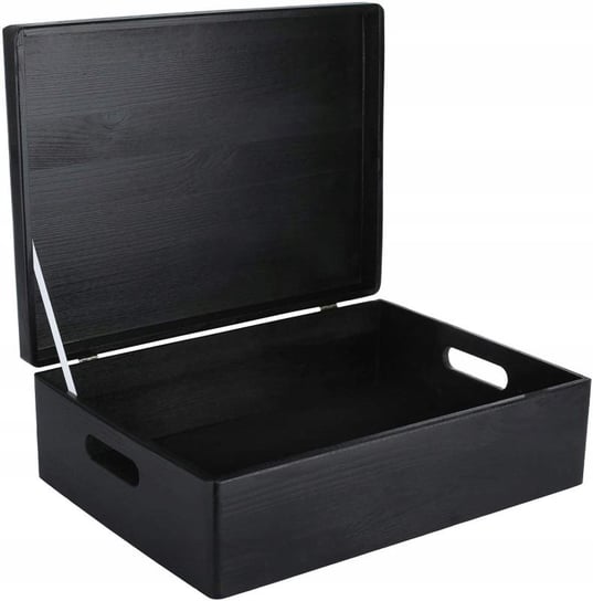 Drewniane pudełko skrzynka z wiekiem i uchwytami, 40x30x14 cm, czarne, do decoupage dokumentów zabawek narzędzi Creative Deco