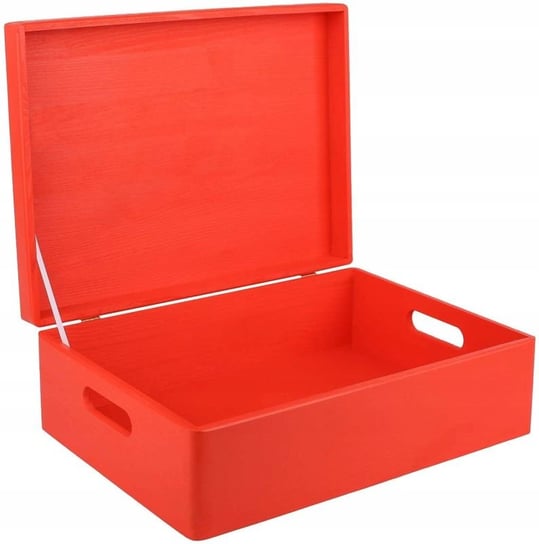Drewniane pudełko skrzynka z wiekiem i uchwytami, 40x30x14 cm, czerwone, do decoupage dokumentów zabawek narzędzi Creative Deco