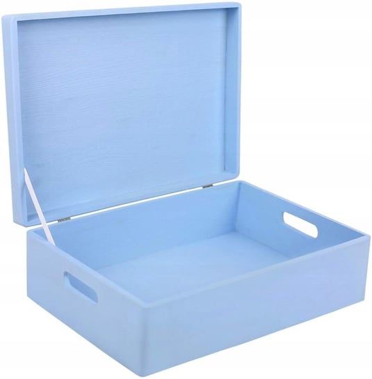 Drewniane pudełko skrzynka z wiekiem i uchwytami, 40x30x14 cm, niebieskie, do decoupage dokumentów zabawek narzędzi Creative Deco