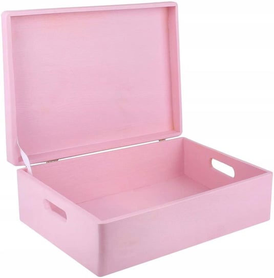 Drewniane pudełko skrzynka z wiekiem i uchwytami, 40x30x14 cm, różowe, do decoupage dokumentów zabawek narzędzi Creative Deco
