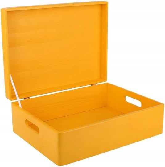 Drewniane pudełko skrzynka z wiekiem i uchwytami, 40x30x14 cm, żółte, do decoupage dokumentów zabawek narzędzi Creative Deco