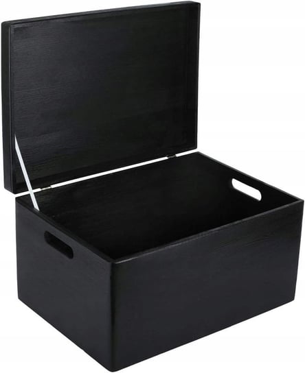 Drewniane pudełko skrzynka z wiekiem i uchwytami, 40x30x24 cm, czarne, do decoupage dokumentów zabawek narzędzi Creative Deco