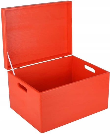 Drewniane pudełko skrzynka z wiekiem i uchwytami, 40x30x24 cm, czerwone, do decoupage dokumentów zabawek narzędzi Creative Deco
