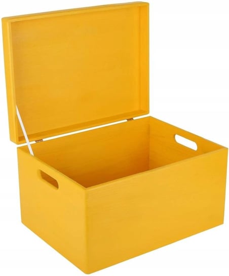 Drewniane pudełko skrzynka z wiekiem i uchwytami, 40x30x24 cm, żółte, do decoupage dokumentów zabawek narzędzi Creative Deco