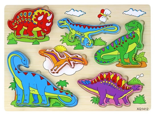 Drewniane Puzzle 3D Dla Dzieci Gra Logiczna Układanka Dinozaury 11 El. Inna marka