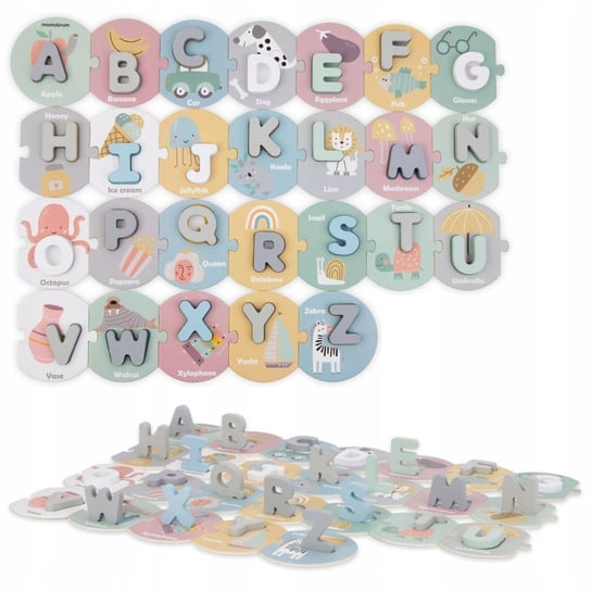 Drewniane puzzle Alfabet - nauka literek zestaw Mamabrum