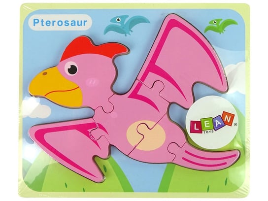 Drewniane Puzzle Dinozaur Pterodaktyl Różowy Lean Toys