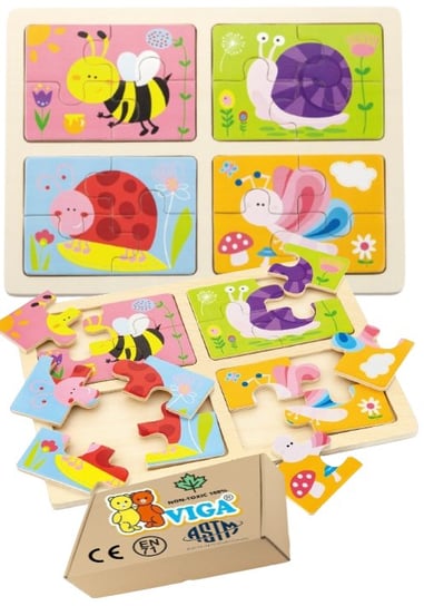 DREWNIANE PUZZLE dla niemowląt zabawki rozwojowe edukacyjne montessori VIGA 18m+ montessori PakaNiemowlaka