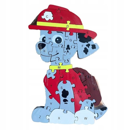 Drewniane Puzzle Pies Strażak Układanka Puzzle  Literki Cyfry 3D 2W1 Inna marka
