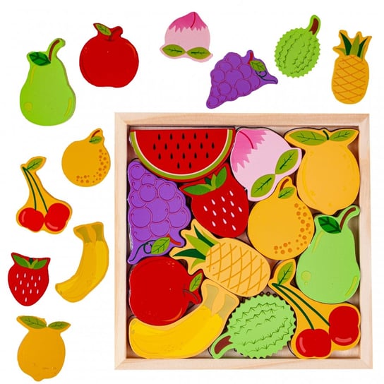 Drewniane Puzzle Układanka Jedzenie Owoce MalPlay