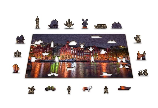 Drewniane Puzzle z figurkami – Amsterdam nocą rozm. L, 300 elementów Wooden.City