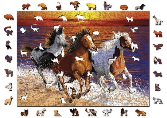 Drewniane Puzzle z figurkami - Dzikie konie na plaży, 1010 elemntów Wooden.City