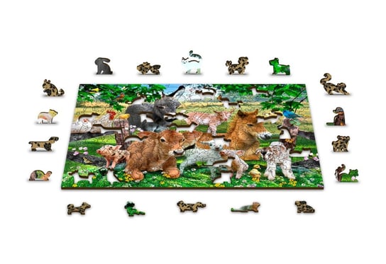 Drewniane Puzzle z figurkami – Maluchy na farmie rozm. M, 150 elementów Wooden.City