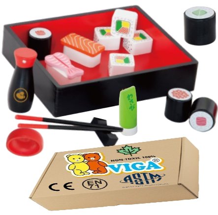 Drewniane SUSHI Zabawki Edukacyjne Jedzenie do zabawy w Kuchni Montessori Viga 18m+ PakaNiemowlaka
