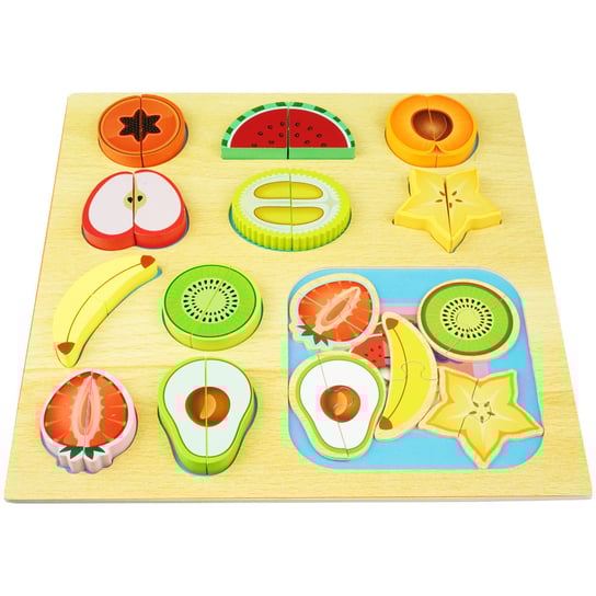 Drewniane warzywa do krojenia puzzle 3D na magnes układanka 3w1 deska nożyk KinderSafe
