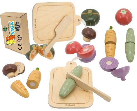 Drewniane WARZYWA do krojenia Zabawkowe Produkty Spożywcze Zabawki VIGA 18m+ montessori PakaNiemowlaka