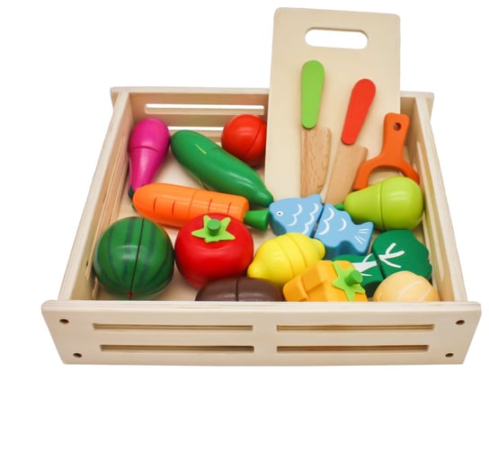 Drewniane Warzywa i Owoce Do Krojenia Do Zabawy Montessori + Skrzynka 17el. Inna marka