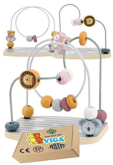 Drewniane zabawki edukacyjne rozwojowe LABIRYNT PRZEPLATANKA dla niemowląt Viga 18m+ montessori PakaNiemowlaka