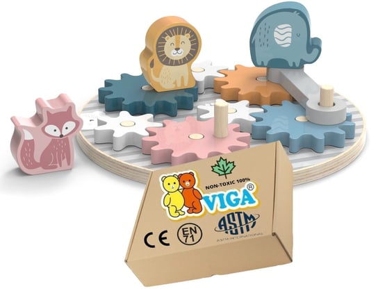 DREWNIANE zabawki Sensoryczne KOŁA ZĘBATE zębatki tryby trybiki MONTESSORI Viga 18m+ montessori PakaNiemowlaka