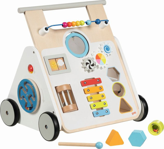 Drewniany chodzik edukacyjny Pchacz dla dzieci z tablicą manipulacyjną ...