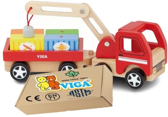 Drewniany Dźwig Samochód Ciężarowy ciężarówka zabawka AUTKO dla chłopca Viga 18m+ PakaNiemowlaka