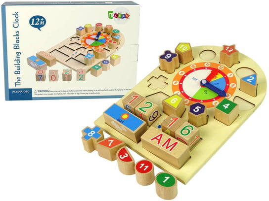 Drewniany Edukacyjny Zegar Sorter Klocki Kolorowe Liczby Lean Toys