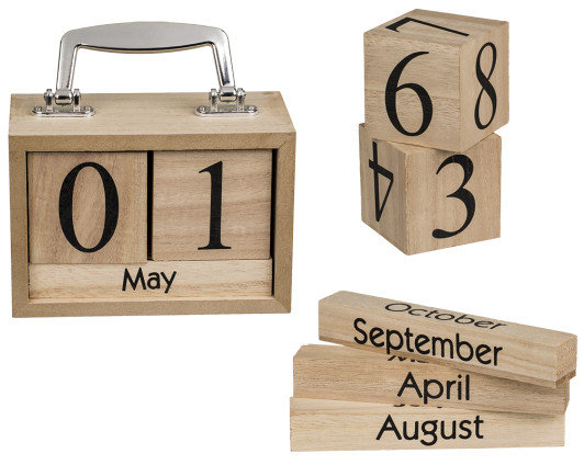 Drewniany kalendarz na biurko w kształcie walizki  - Wieczny Out of The Blue
