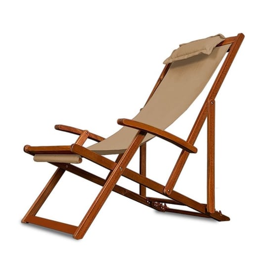 Drewniany Leżak Ogrodowy Fotel Krzesło Beżowy wideShop