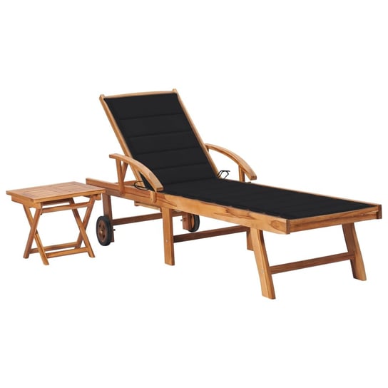 Drewniany leżak ogrodowy z poduszką i stolikiem -  / AAALOE Inna marka