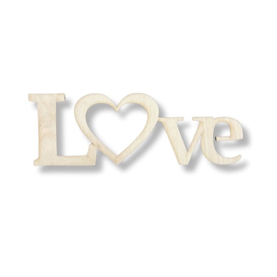 Drewniany Napis Love Dekor ze Sklejki 20cm motyw Miłosne Serce Kolorowe Motki