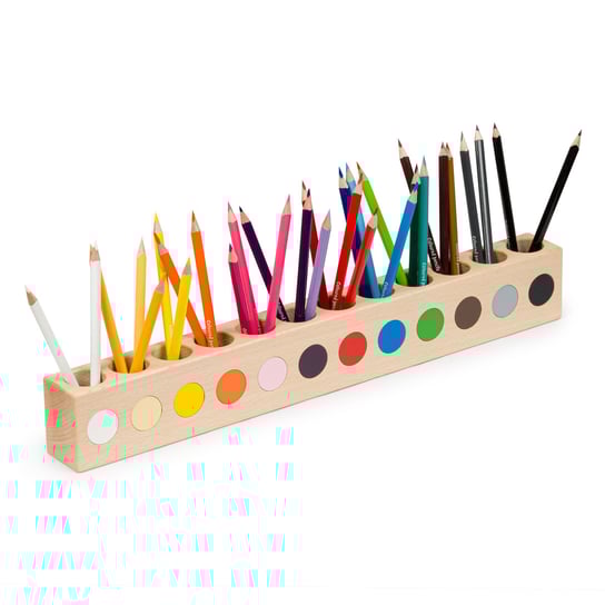 Drewniany pojemnik na kredki kolorowe dla dziecka Montessori Sorter na kredki i mazaki dla dzieci 12 kolorów Montessori Eko Drewniany Organizer na biurko Sortownik na kredki kolorowe Obubu