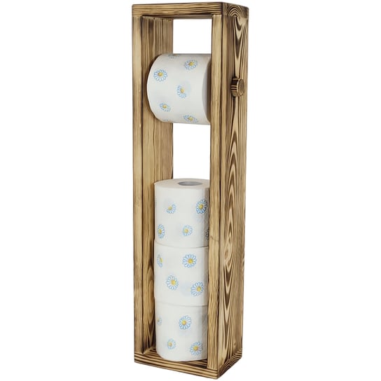 Drewniany stojak na papier toaletowy rustykalny styl opalone ręcznie robiony weeco