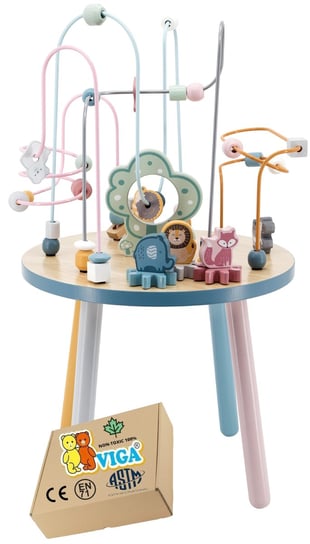 Drewniany STOLIK EDUKACYJNY LABIRYNTY Zabawki Sensoryczne do przedszkola Viga 24m+ monstessori PakaNiemowlaka
