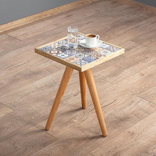 Drewniany stolik kawowy z ceramiki 32x32cm Blue Cape