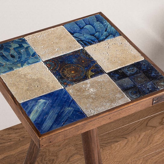 Drewniany stolik kawowy z trawertynu 32x32 cm Blue Cape