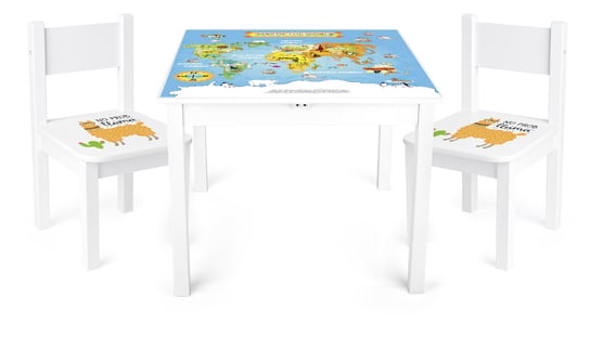 Drewniany stolik z 2 krzesełkami - Mapa świata Krakpol