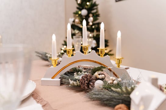 Drewniany świecznik bożonarodzeniowy, 5 świec LED, 37 cm Home Styling Collection
