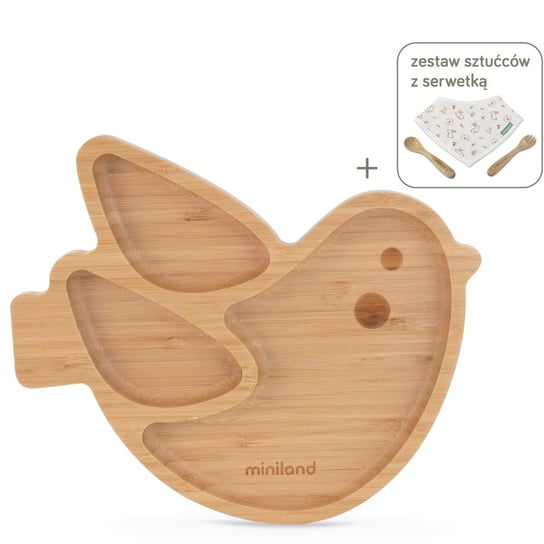 Drewniany talerzyk z przyssawką i przegródkami do karmienia metodą BLW ECO-friendly - Ptaszek Miniland