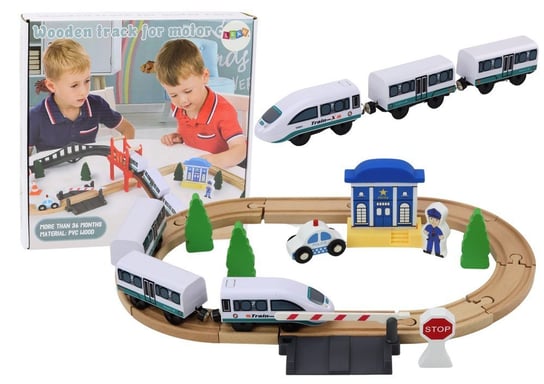 Drewniany Tor Kolejowy Pociąg Kolejka Tory Akcesoria Most Policja 3,2m Lean Toys