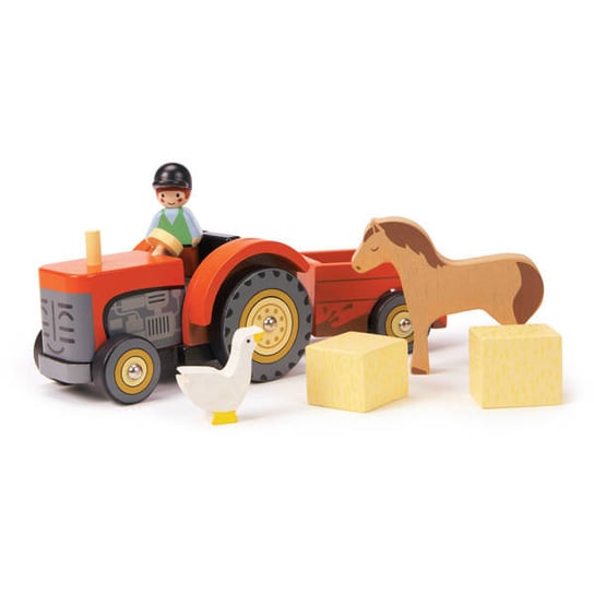 Drewniany traktor z przyczepą i akcesoriami, Tender Leaf Toys Tender Leaf Toys